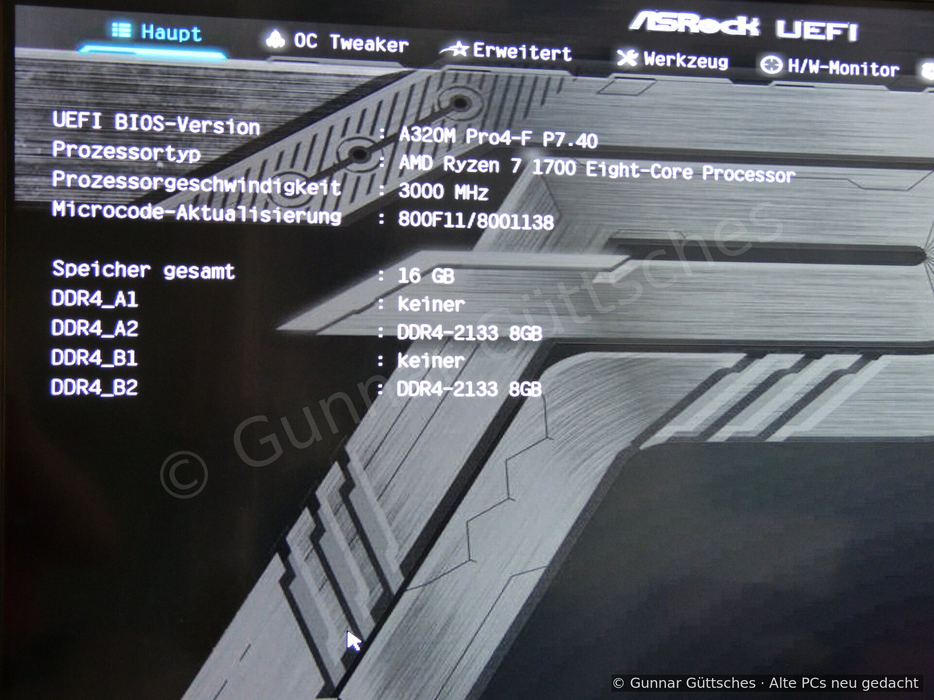 ASRock-BIOS mit Ryzen 7 1700 und 16 GB DDR4-Arbeitsspeicher