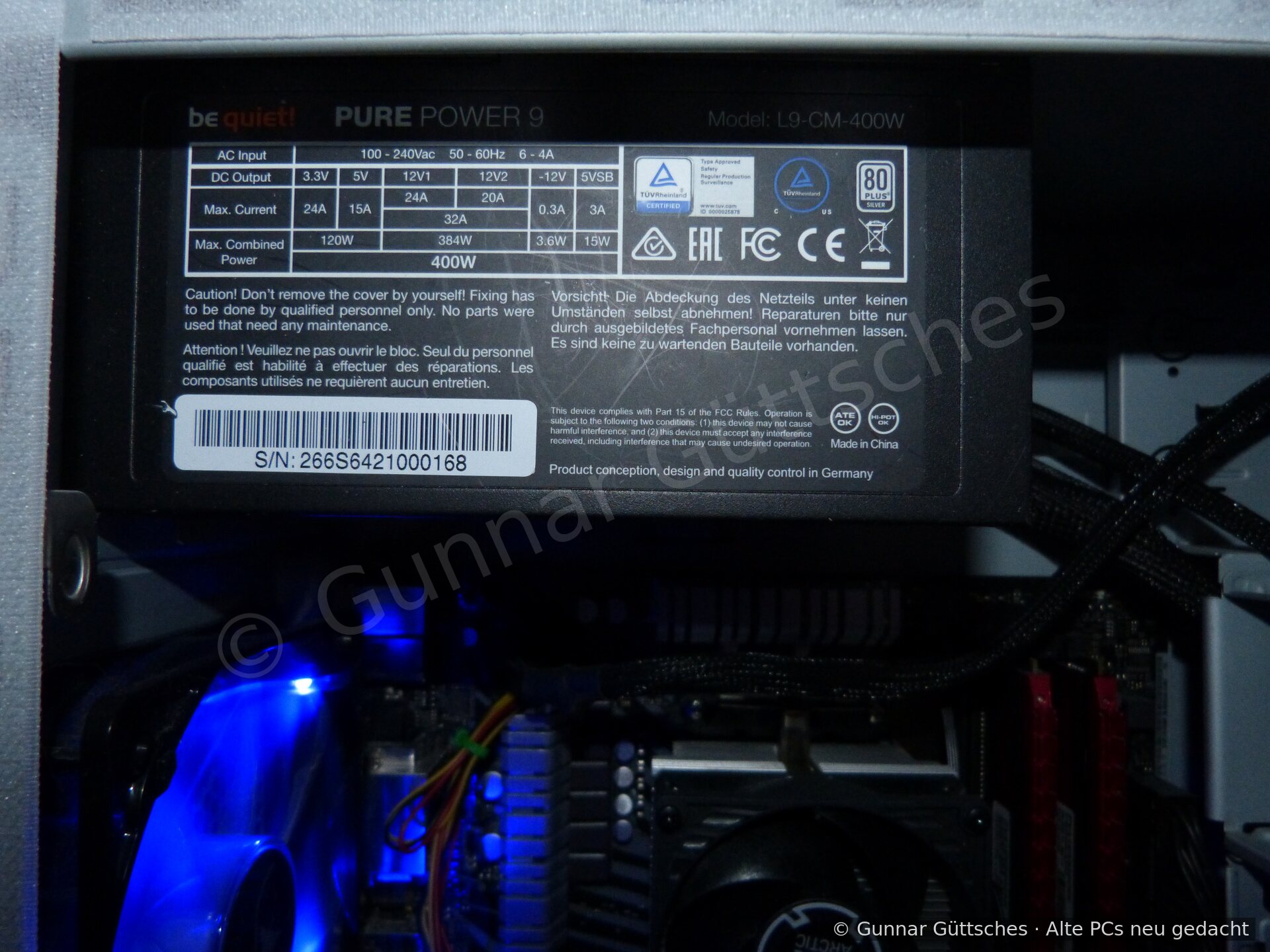 Typenschild des be quiet Pure Power 9 Netzteils mit 400 Watt