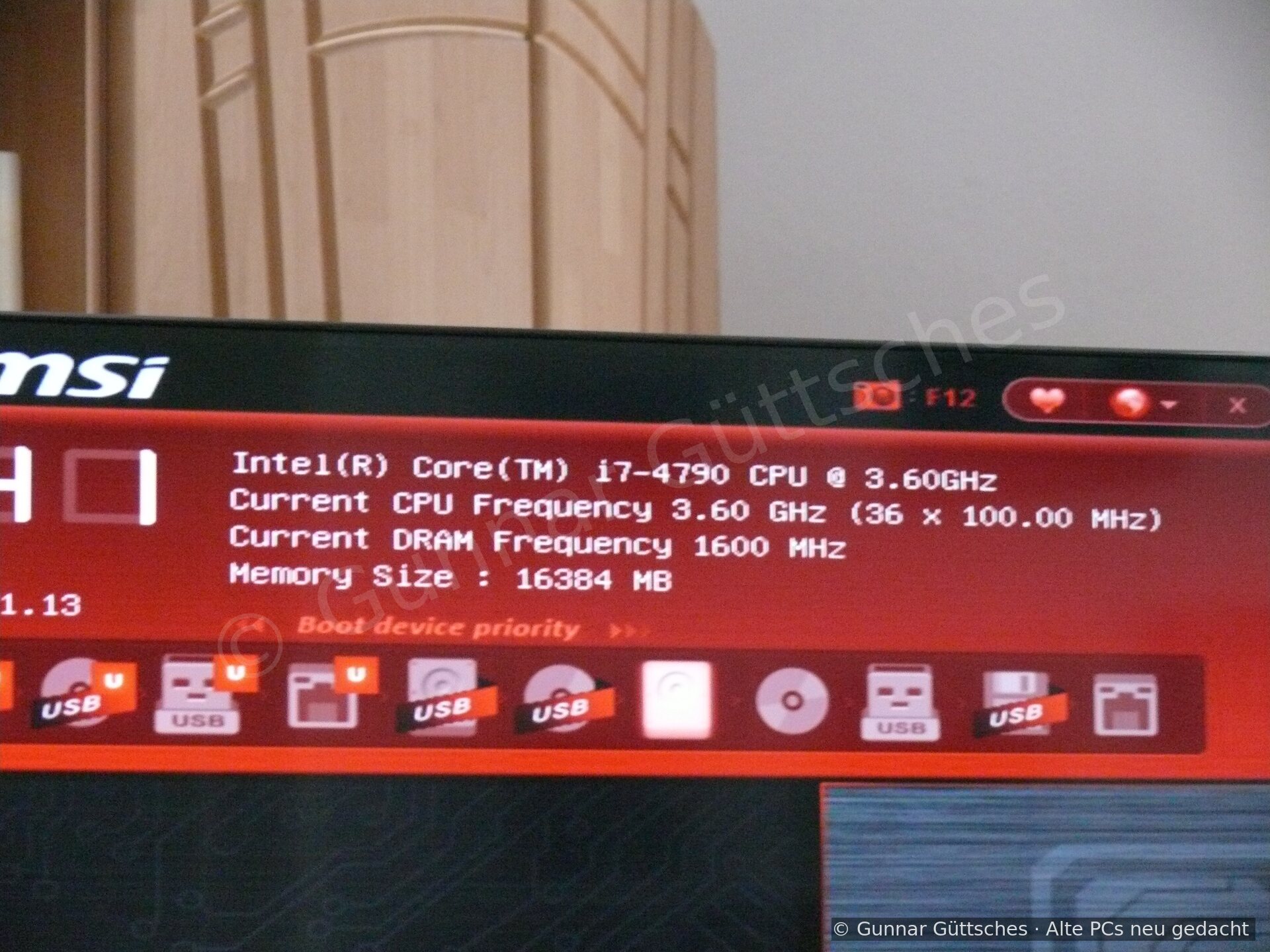 BIOS-Anzeige mit Intel Core i7-4790 und 16384 MB Arbeitsspeicher
